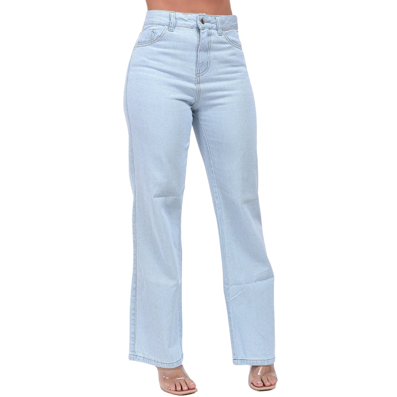 Calça Jeans Pantalona Feminina Cintura Alta Perna Larga