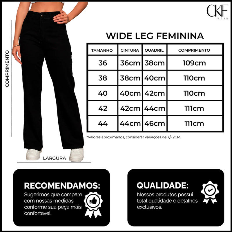 Calça Jeans Pantalona Feminina Cintura Alta Perna Larga