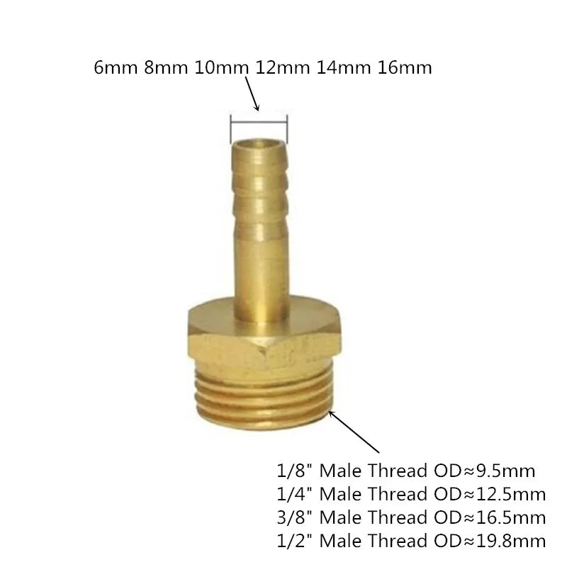 Conexão de tubo de latão 4 mm 6 mm 8 mm 10 mm 12 mm Mangueira Barb Tail 1/8" 1/4" 1/2" 3/8" BSP Conector macho Junta Acoplador de cobre Adaptador