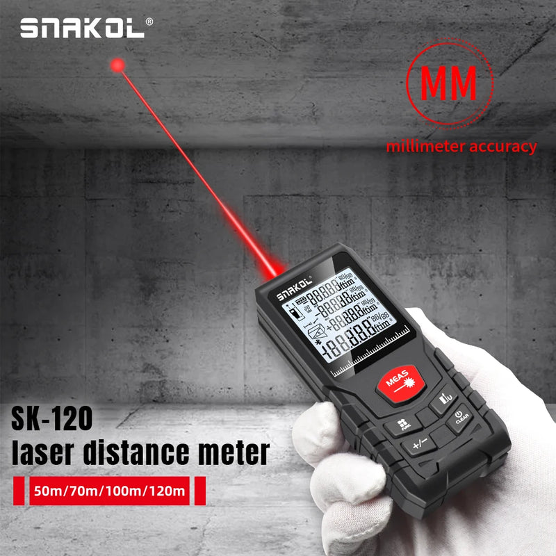 Snakol Laser Fita Métrica 50M/70M/100M/120M Laser Distância Medidor Rangefinder Profissional Digital Range Finder Régua Ferramentas de Teste