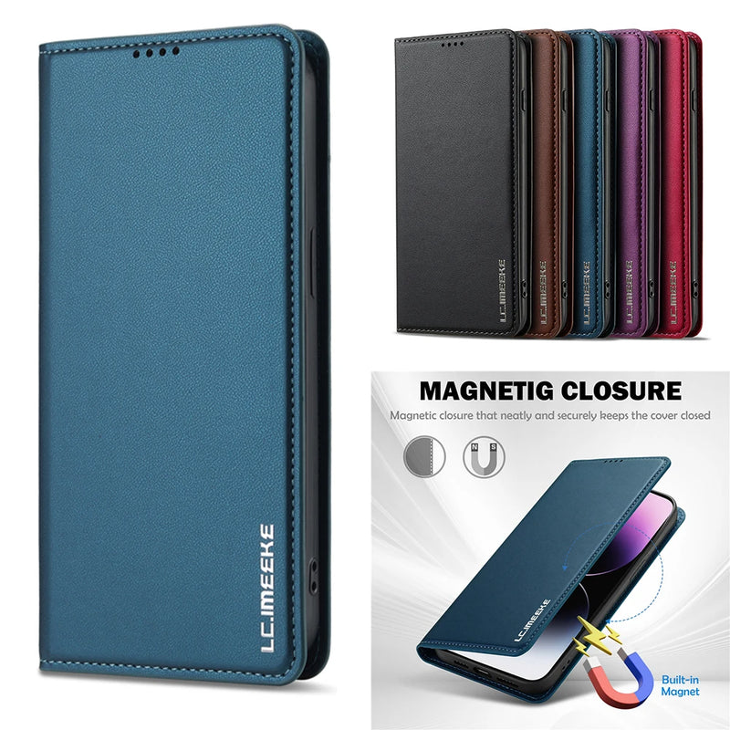 Flip Leather Wallet Mobile Phone Protective Case for iPhone 16 Pro Max 15 14 13 Mini 12 11 8 7 Plus SE4 Magnetic Case Cover