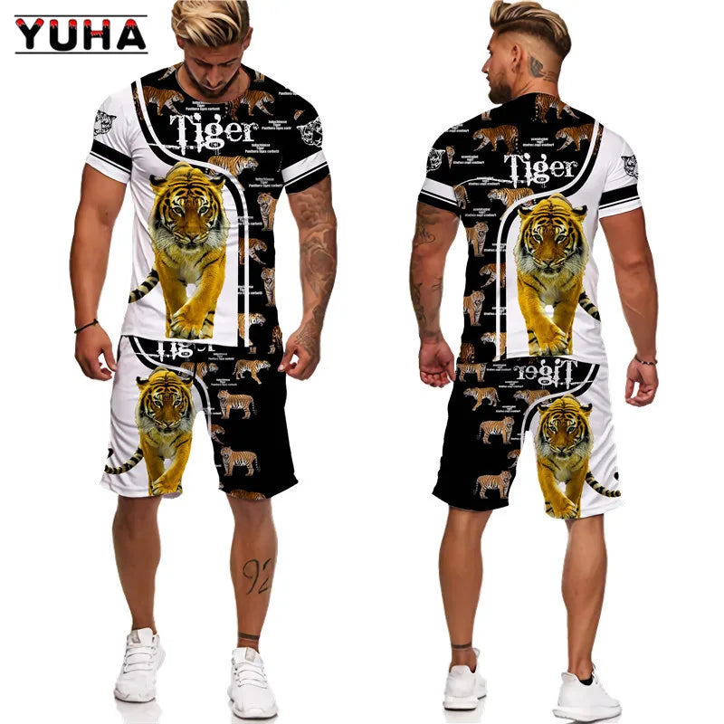 Camiseta Masculina + Shorts Terno Unissex Legal Animal Verão O-Neck Tops Homens/Mulheres Casal Esporte Usar Agasalho