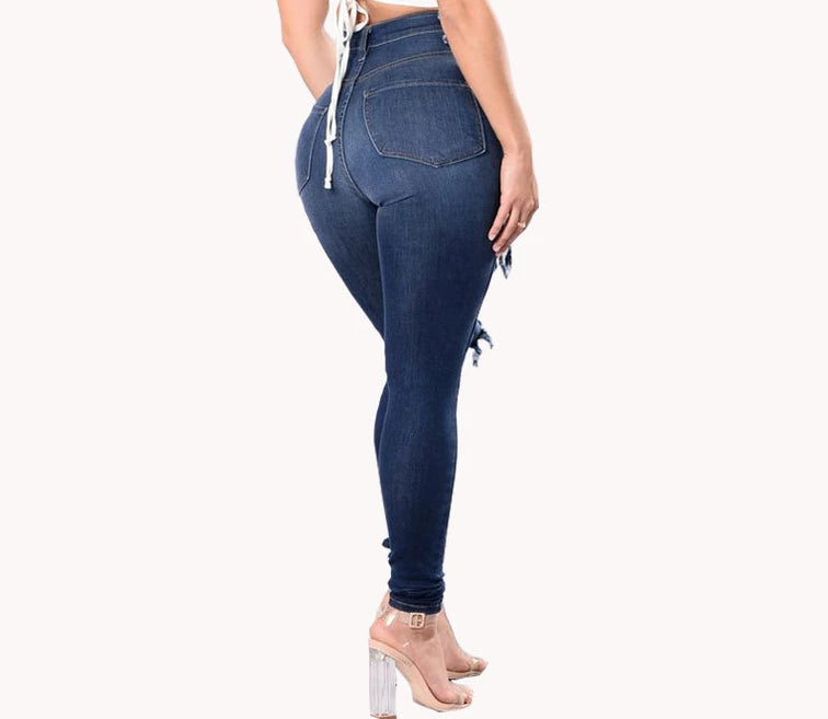 Skinny Hips Rasgado Denim Calças Senhoras Jeans Roupas Femininas