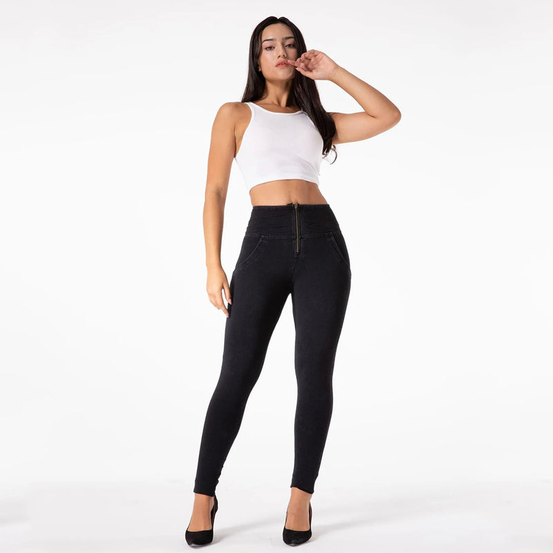 Calças jeans femininas esportivas e de lazer, calças fitness de alta qualidade, leggings confortáveis para ioga, meias elásticas grandes