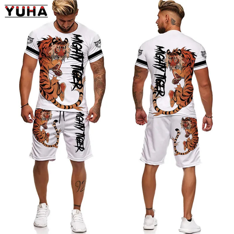 Camiseta Masculina + Shorts Terno Unissex Legal Animal Verão O-Neck Tops Homens/Mulheres Casal Esporte Usar Agasalho