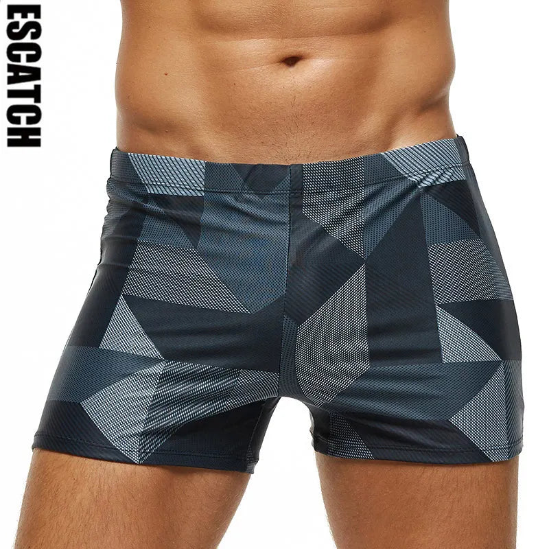 Moda Praia Masculina Plus Size Estampado Maiô Masculino Calção de Banho Elástico de Alta Qualidade com Bojo