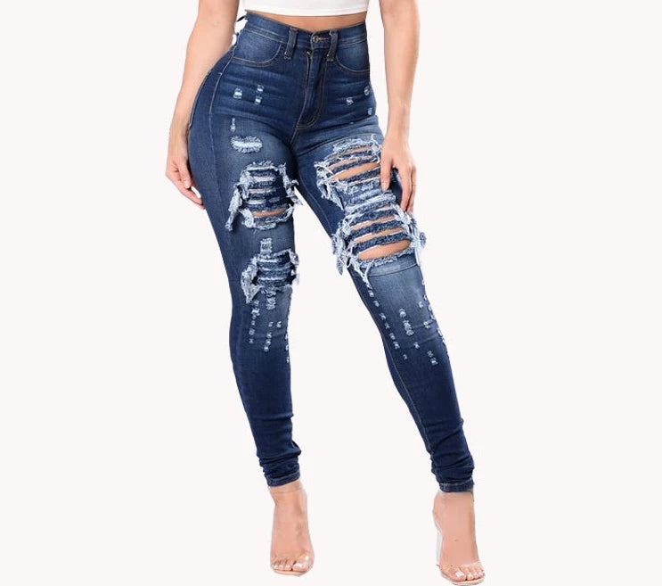 Skinny Hips Rasgado Denim Calças Senhoras Jeans Roupas Femininas