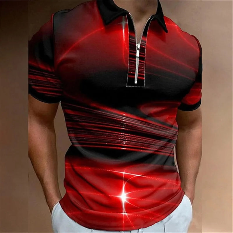 polo camisas casuais gola virada para baixo zíper golfe wear escada impressão manga curta camiseta masculina polos tops