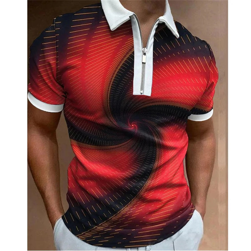 polo camisas casuais gola virada para baixo zíper golfe wear escada impressão manga curta camiseta masculina polos tops