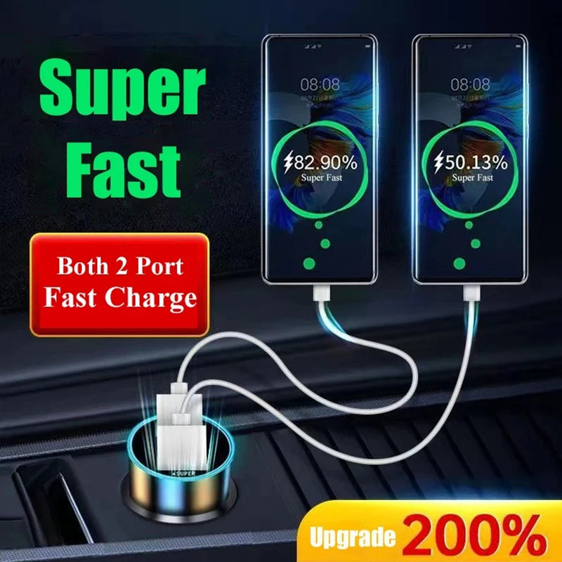 Carregador de carro 240W, duas portas USB, carregamento super rápido de 120W com display digital, adaptador de carregamento rápido para iPhone, Samsung, Xiaomi