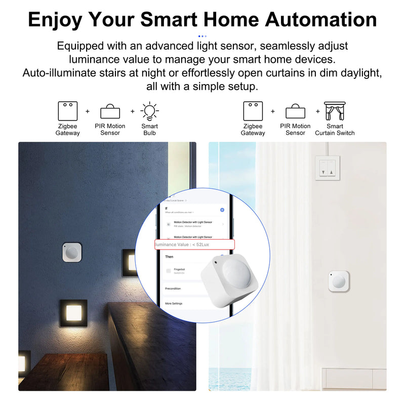 Sensor de movimento Detector de movimento humano inteligente Sensor de luz integrado para segurança residencial Funciona com aplicativo Smart Life