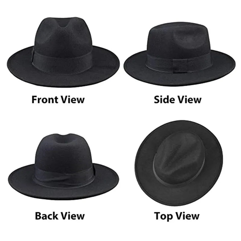 Chapéu Fedora Elástico Clássico Preto Respirável Cor Sólida Unissex Lã Feltro Jazz Chapéus Elegantes Homens Mulheres Aba Larga Panamá Trilby Boné