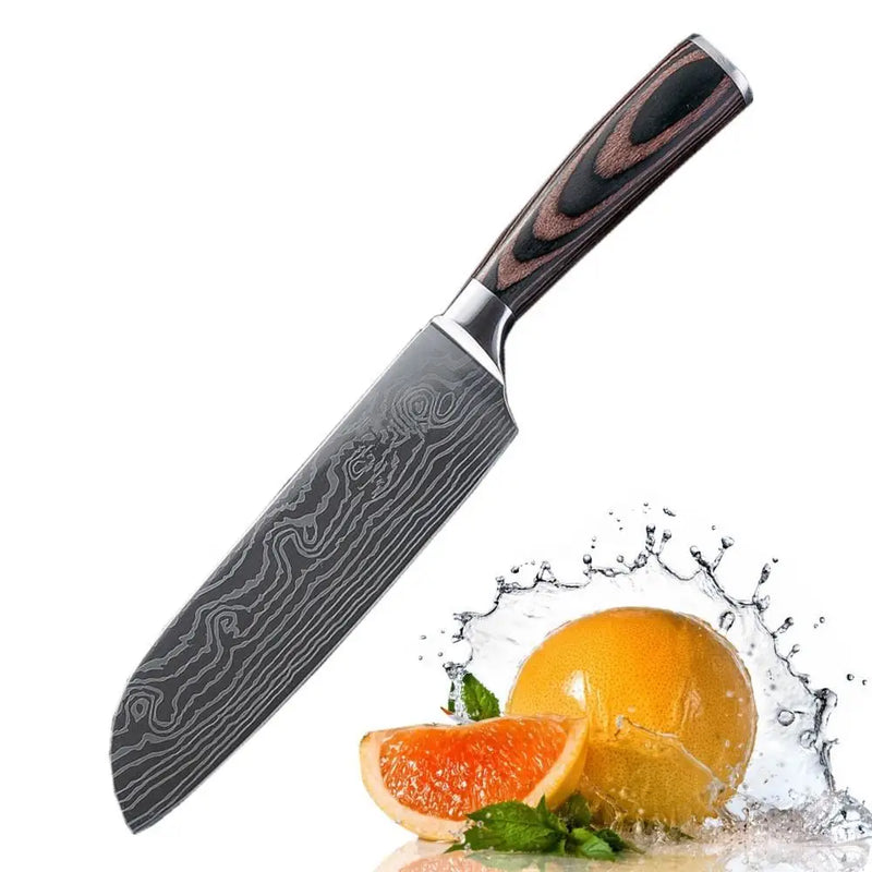 Faca Santoku de Aço de Alto Carbono 5 Polegadas Facas de Cozinha para Cortar Legumes Frutas Fatiar Cabo de Madeira Pakka