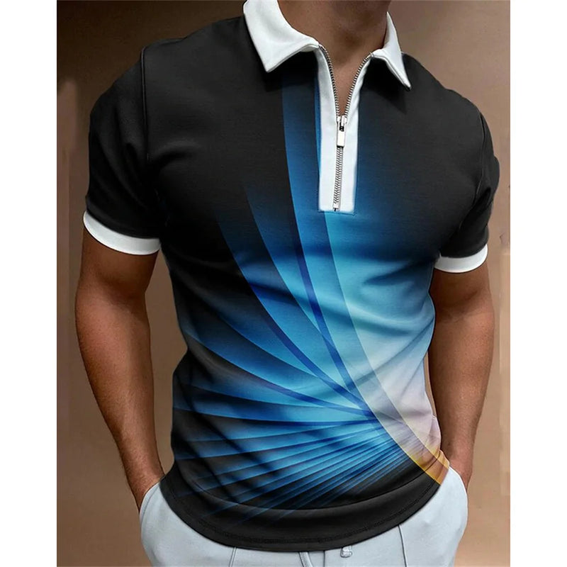 polo camisas casuais gola virada para baixo zíper golfe wear escada impressão manga curta camiseta masculina polos tops