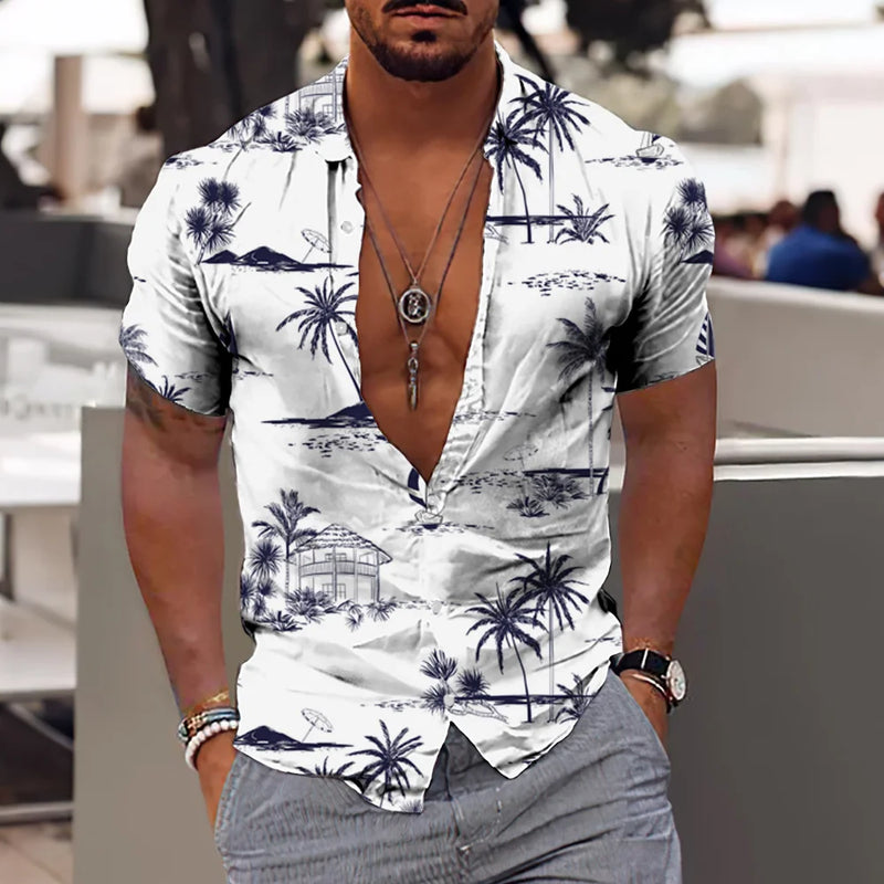 Camisa havaiana masculina Praia 5xl Manga curta Moda Tops Camiseta Homem Blusa Camisa