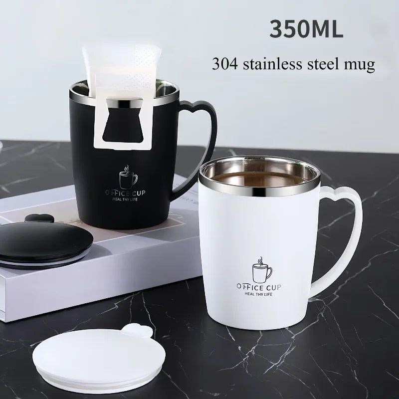 Garrafa térmica portátil de água 350ml Caneca térmica 304 Copo de café de aço inoxidável com alça Frasco a vácuo à prova de vazamento Copo isolado