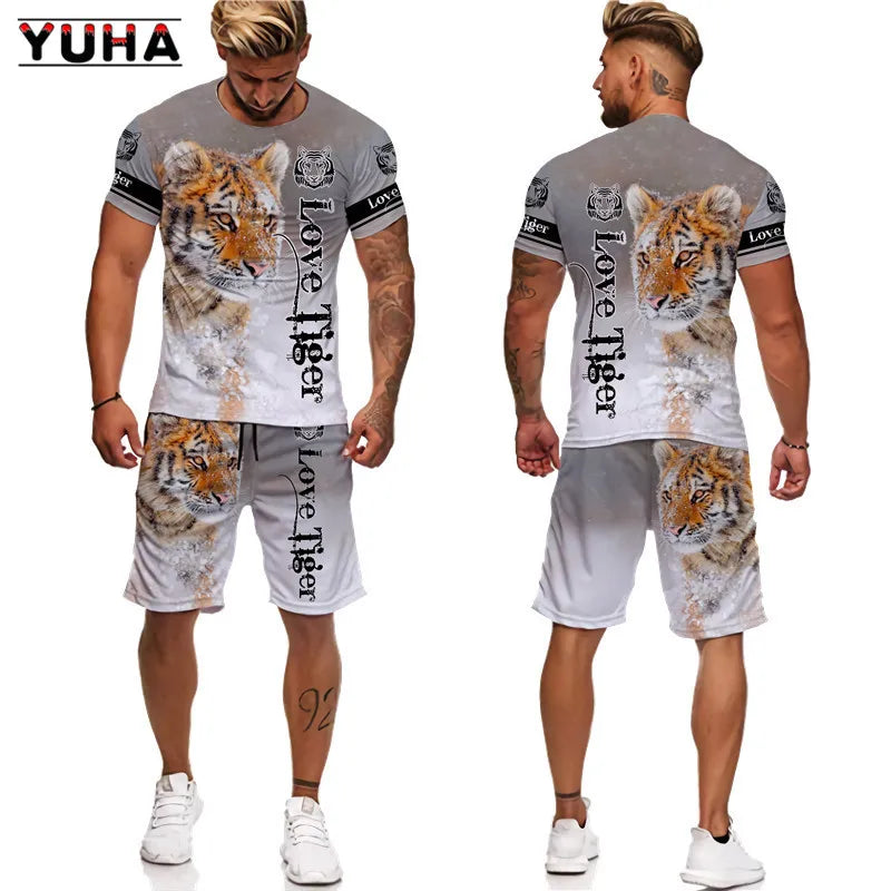 Camiseta Masculina + Shorts Terno Unissex Legal Animal Verão O-Neck Tops Homens/Mulheres Casal Esporte Usar Agasalho