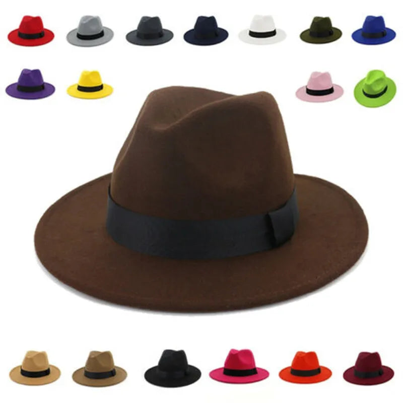 Chapéu Fedora Elástico Clássico Preto Respirável Cor Sólida Unissex Lã Feltro Jazz Chapéus Elegantes Homens Mulheres Aba Larga Panamá Trilby Boné