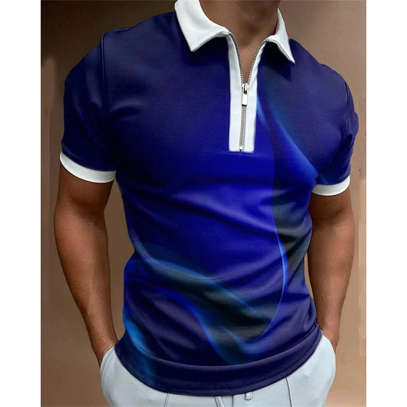 polo camisas casuais gola virada para baixo zíper golfe wear escada impressão manga curta camiseta masculina polos tops