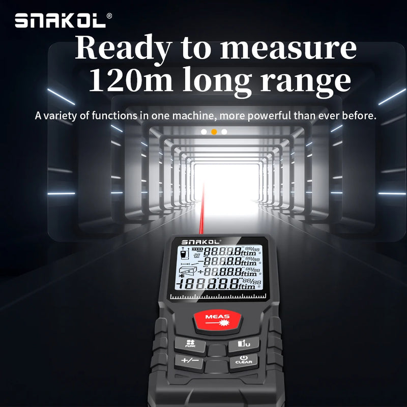 Snakol Laser Fita Métrica 50M/70M/100M/120M Laser Distância Medidor Rangefinder Profissional Digital Range Finder Régua Ferramentas de Teste