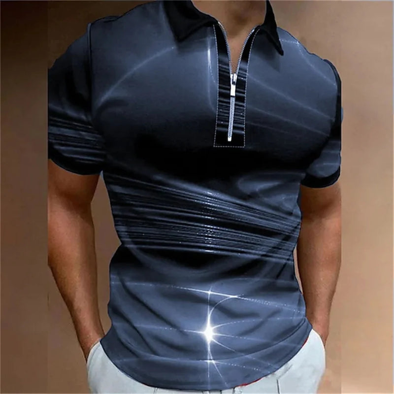 polo camisas casuais gola virada para baixo zíper golfe wear escada impressão manga curta camiseta masculina polos tops