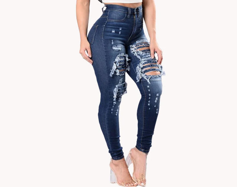 Skinny Hips Rasgado Denim Calças Senhoras Jeans Roupas Femininas