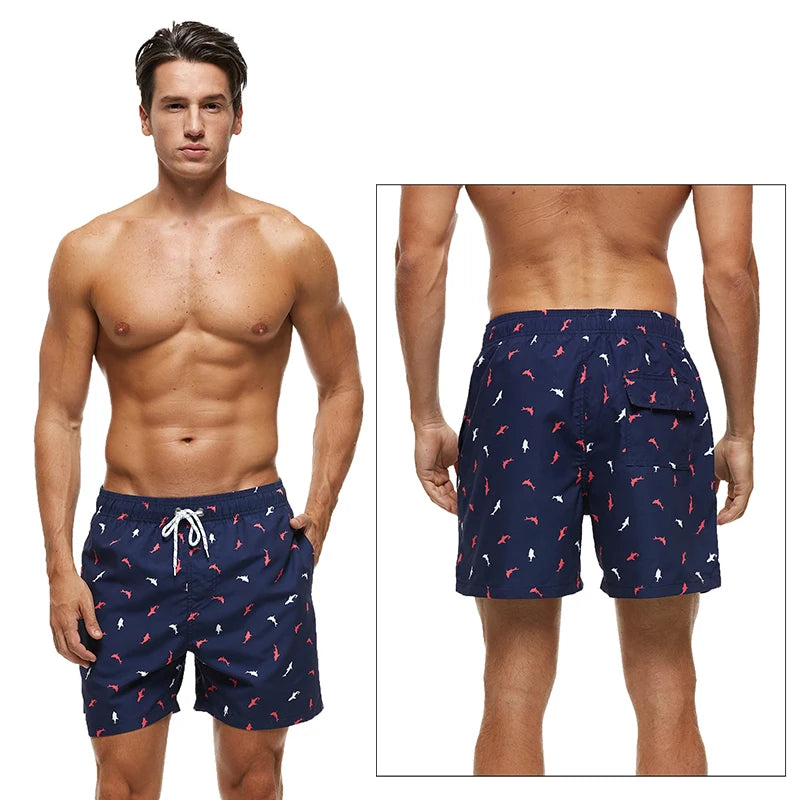 Verão Nova Moda Homens Shorts de Poliéster Praia Secagem Rápida Impressão Maiô Plus Size Forro de Malha Surfe Shorts de Ginástica Homens